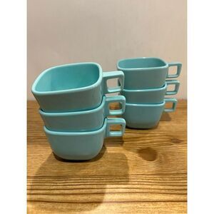 Aqua MCM Melamine Coffee Mugs- BROOKPARK -Set of 6-Mid Century Modern Vintage